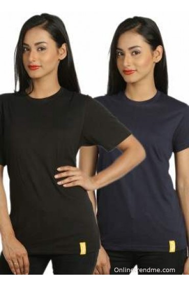 Campus Sutra Solid Women's Round Neck T-Shirt(Pack of 2)
